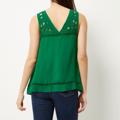Green embroidered tank top